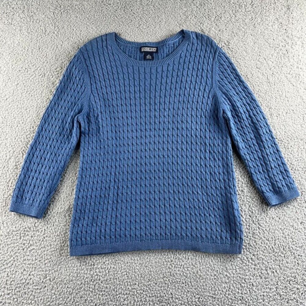 NEW Vintage Lands End Sweater Womens Medium 10-12 Blue Pullover Cable‎ Knit